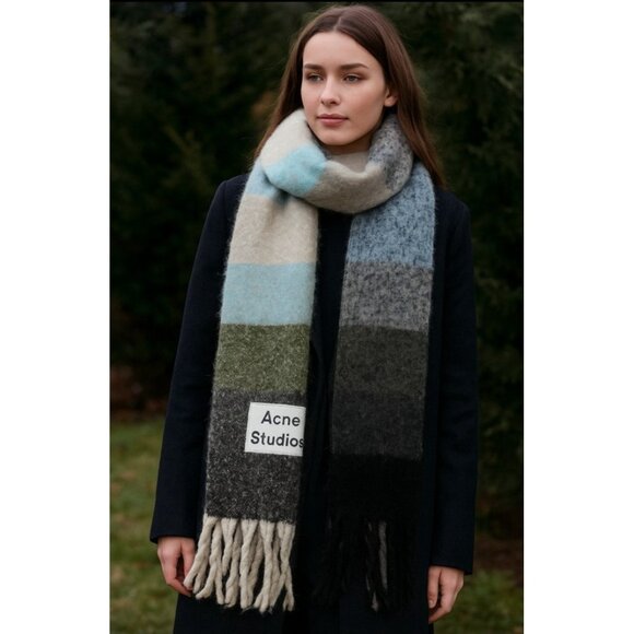 Acne Studios Multicolor Mohair Checked Scarf - Picture 1 of 7